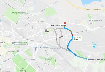 a map of the route to the embassy of botswana at New York - Room for overnight travelers near the Airport, parking in Sofia