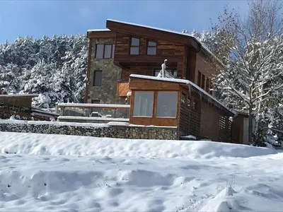 a house in the snow with a statue on the roof at RELAX Guest House in Tsigov Chark