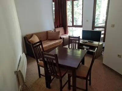 a living room with a table and a couch at Private Apartments Nevena in Pamporovo