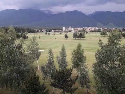 an aerial view of a field with trees and a city at Terra Complex SPA apartment 1 bedroom suite in Razlog