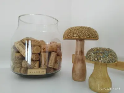 a glass jar filled with corks and two mushrooms at LUXURY SUITE 2 in Karlovo