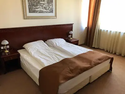 a large bed in a bedroom with two night stands at Mountain View Apartment in Bansko