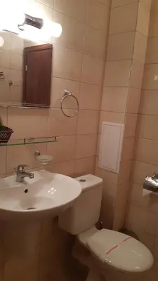 a bathroom with a toilet and a sink at Апартамент Winter home Iceberg in Pamporovo