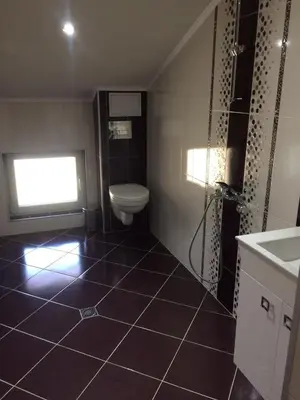 a bathroom with a toilet and a shower and a sink at Vasilevi House in Devin