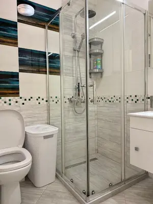 a bathroom with a shower and a toilet at Valentina Bg Apartment in Sofia