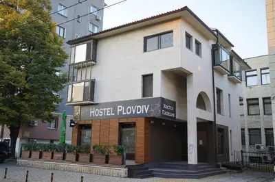 a building with a hostel playatown sign on it at Hostel Plovdiv in Plovdiv