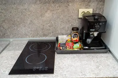 a coffee maker on a counter in a kitchen at Park Apartment Emilin in Sandanski