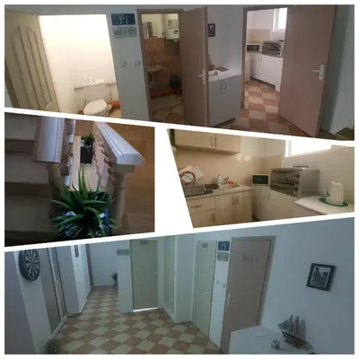 a collage of photos of a kitchen and a room at ПАИ Хост in Plovdiv