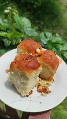 two pieces of food on a white plate at Къща за гости Каневи in Momchilovtsi