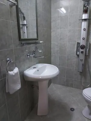 a bathroom with a sink and a mirror and a toilet at Вила Сладък Живот in Tsigov Chark