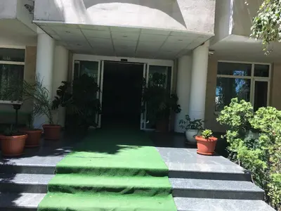 a house with a green carpet on the front porch at Hostel Elena in Sofia