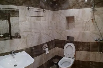 a bathroom with a toilet and a sink at Стаи за гости Праматарови Огняново in Ognyanovo