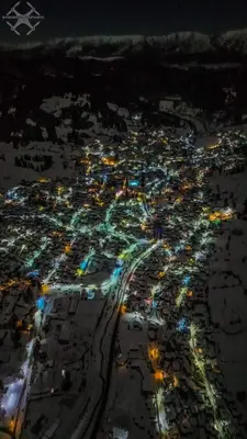 an aerial view of a city at night at Емили Фемили Хаус in Koprivshtitsa