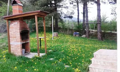 a brick oven in the middle of a field of flowers at Вили Green in Tsigov Chark