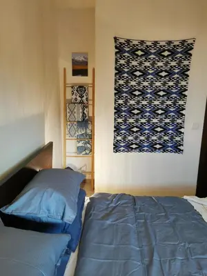 a bedroom with a bed and a painting on the wall at **Mountain** views just next to the gondola lift in Bansko