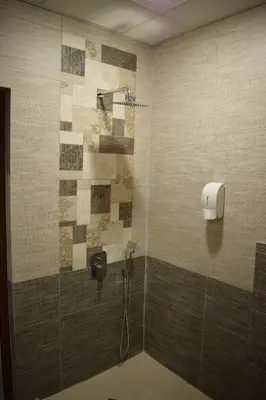 a bathroom with a shower with a shower head at Къща за гости Шошови in Velingrad