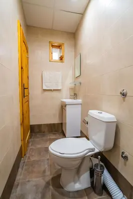 a bathroom with a toilet and a sink at Toni's Guest House in Melnik