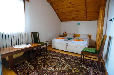 a living room with a couch and a table at Topuzovi Guest House in Dobrinishte