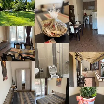 a collage of photos of a kitchen and a living room at Thea Apart in Sandanski