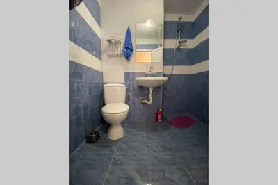 a bathroom with a toilet and a sink at Sunny apartment by the river in Sandanski