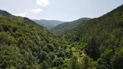 an aerial view of a valley in the mountains at Nordic Villa Chiflika in Chiflik