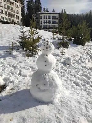 a snowman made out of snow in the snow at Forest Dream Apartment - Elit Pamporovo in Pamporovo
