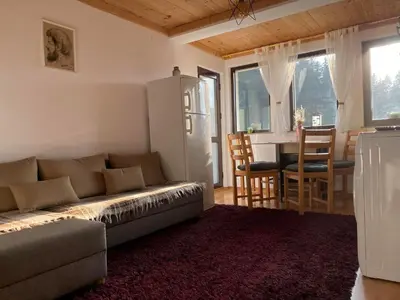 a living room with a couch and a table at Stoykite Escape House in Stoykite
