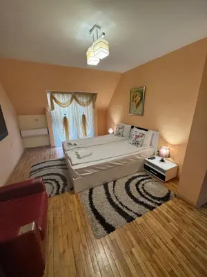 a large bedroom with a large bed and a rug at Venis House in Plovdiv