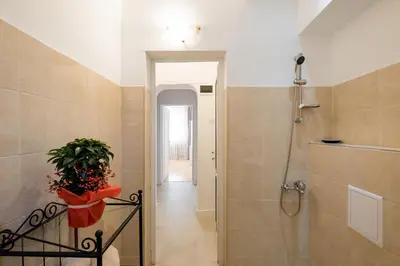 a bathroom with a shower and a potted plant at Spacious 3 Bedroom Home in Sofia's Top Center in Sofia