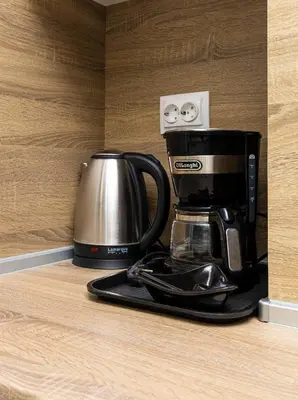 a coffee maker sitting on top of a counter at Beautiful 1BD Apartment with a Parking Spot by Flat Mаnager in Plovdiv
