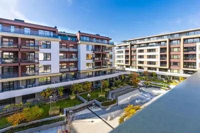 an overhead view of an apartment building with a courtyard at Stylish 1BD flat with a Parking Spot by Flat Mаnager in Plovdiv
