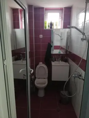 a small bathroom with a toilet and a sink at Стаи за гости РИЛА in Rila