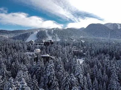 an aerial view of a ski resort in the snow at MAGRI Luxurious Apartment A42 Borovets Gardens in Borovets