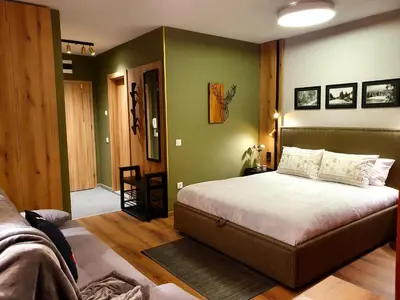 a bedroom with a large bed in a room at Pinewood ANG luxurious apartment A32 in Borovets