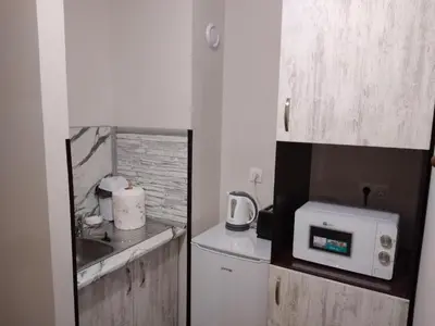 a small kitchen with a sink and a microwave at Borovets Gardens apartment A20 in Borovets