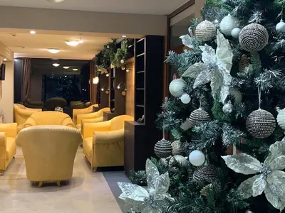 a christmas tree in the lobby of a store at Kamena Pamporovo in Pamporovo