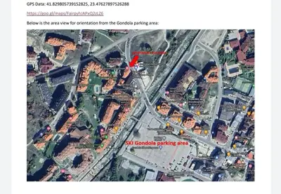 a map of a city with a red square at Gondola studio ENA in Bansko