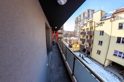 a view of a balcony from a building at Bright 1BDR Apartment with a Balcony in Sofia