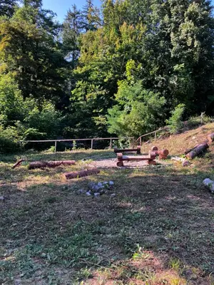 a park with a bench in the middle of a field at Вила Ренесанс Костенец in Kostenets Village