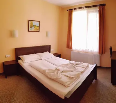 a large bed in a bedroom with a window at Family Hotel Chiflik Hills in Chiflik
