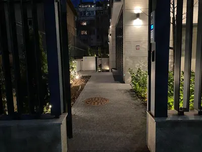 a walkway in a building at night with lights at DV13 Luxury Suite Sofia Center in Sofia