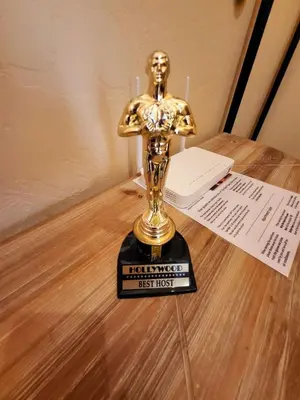 a academy awards trophy sitting on top of a table at The Best Place in the heart of Sofia City center in Sofia