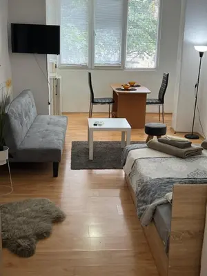 a living room with a couch and a table at Мини Студио Рози in Sandanski