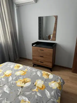 a bedroom with a bed and a dresser and a mirror at Rose in Karlovo