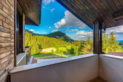 a window view of a mountain view from a house at Boho Mountain Studio in Smolyan