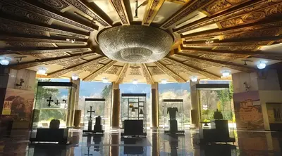 a large room with a ceiling with a large orb at Aurora Oasis - AC & Lift in Vibrant Downtown Sofia by Flat Mаnager in Sofia