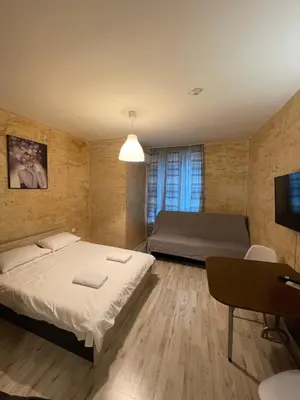a bedroom with a bed and a television in it at Colonel apartment 936 in Sofia