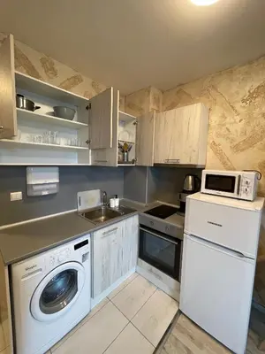 a kitchen with a washing machine and a sink at Colonel apartment 946 in Sofia
