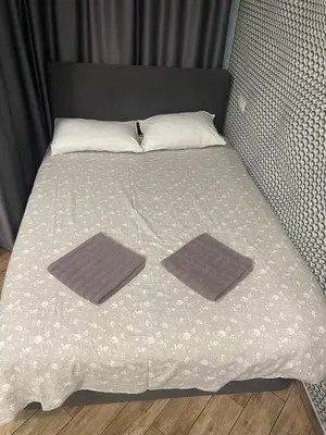 a bed with two pillows on top of it at Colonel apartment Select in Sofia