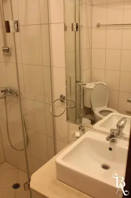 a bathroom with a sink and a shower and a toilet at Bansko Apart in Bansko